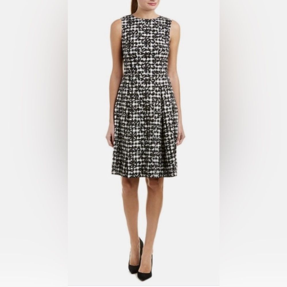 Brooks Bros Black White Gingham Floral Dress 2 Fit&Flare Garden Party Fairy